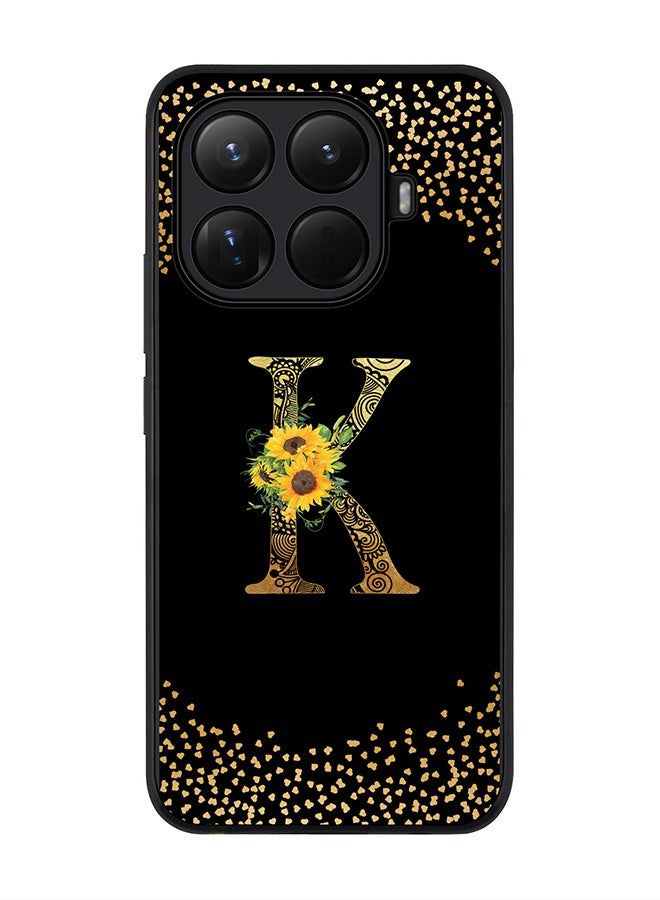 For Xiaomi 15T Pro Case,Slim fit Camera Protection, Shockproof Thin Phone cover  - Custom Floral Monogram - K ( Black )